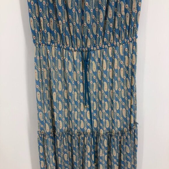 Juicy Couture Blue Beige multicolor Tiered Chiffon Paisley Maxi Dress size L - Picture 6 of 14
